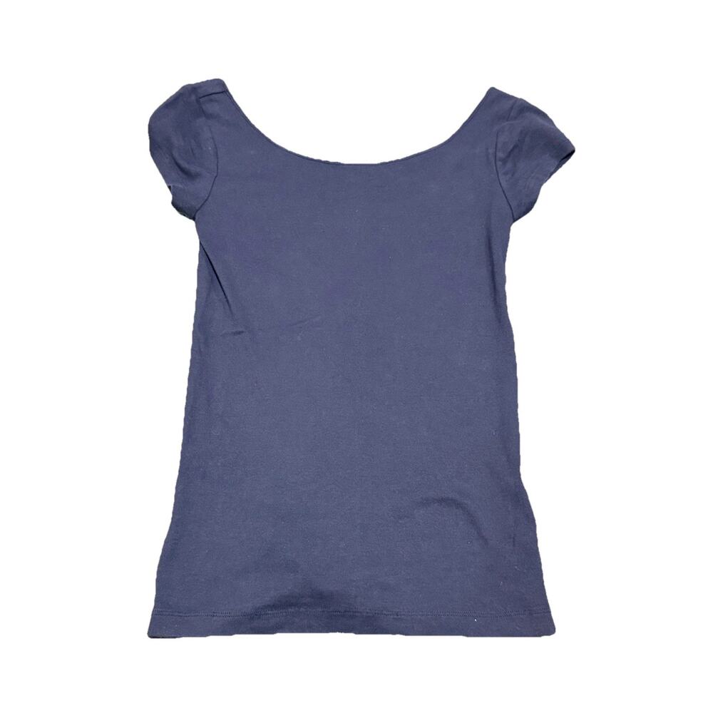 Womens T Shirt Ann Taylor Top XS Casual Navy Stylish Silver Buttons Large Neck